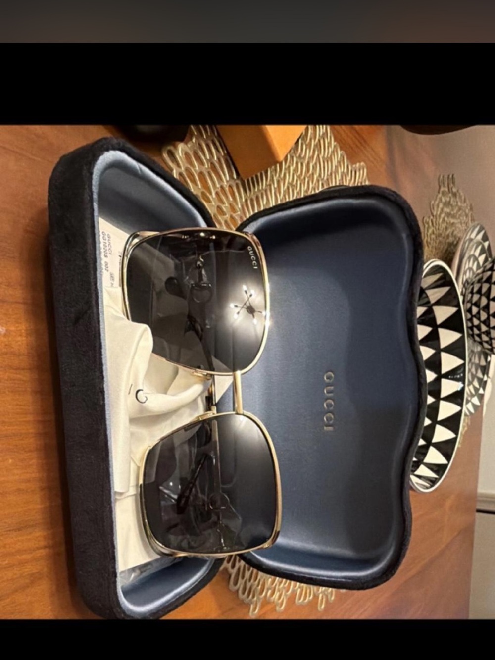 Gucci  Gold Frame Black Lens Sunglasses